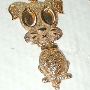 Vintage Sarah Coventry Dog Dangle Eyes Pendant